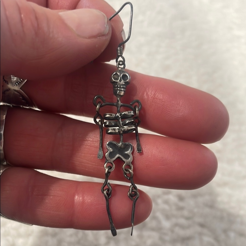 Silver Skeleton Dangle Earrings With Wire Hooks - image 4